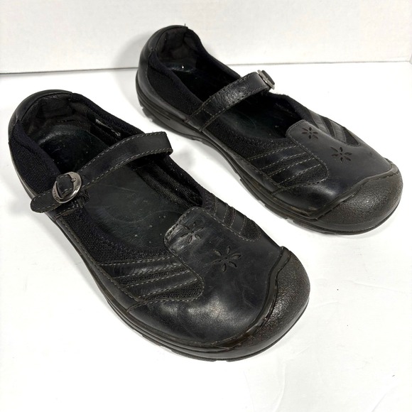 KEEN Paradise Mary Jane Shoes Black Leather Flower Cutout Strap Buckle Women 10 - Picture 9 of 11
